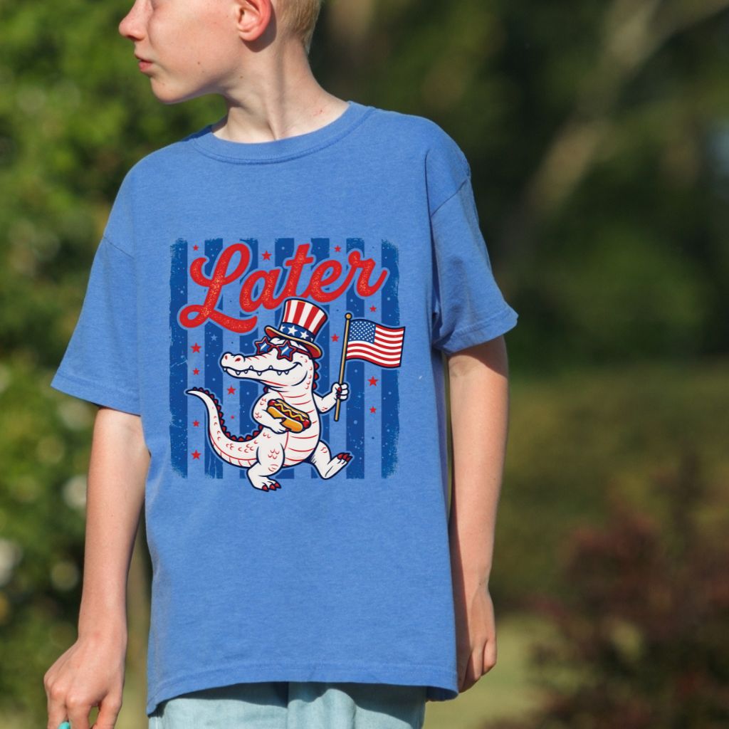 See Ya Later Alligator Comfort Colors T Shirts Funny Patriotic 4th of July Tee USA Gator Flag Shirt Uncle Sam Hot Dog Fourth of July Gifts