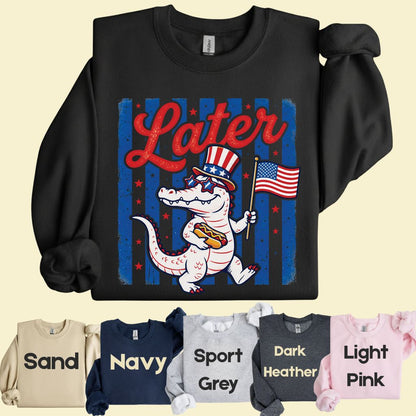 See Ya Later Alligator Comfort Colors T Shirts Funny Patriotic 4th of July Tee USA Gator Flag Shirt Uncle Sam Hot Dog Fourth of July Gifts