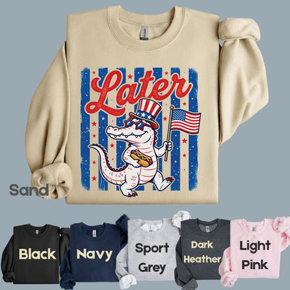 See Ya Later Alligator Comfort Colors T Shirts Funny Patriotic 4th of July Tee USA Gator Flag Shirt Uncle Sam Hot Dog Fourth of July Gifts