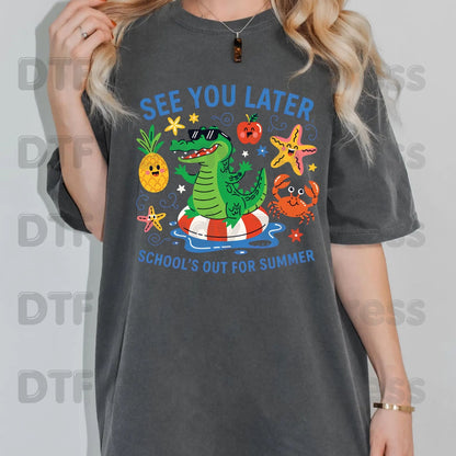 See You Later School’s Out For Summer DTF Transfer Ready to Press Sun Pineapple Crab Heat Transfer for Shirts Last Day School UV Sticker