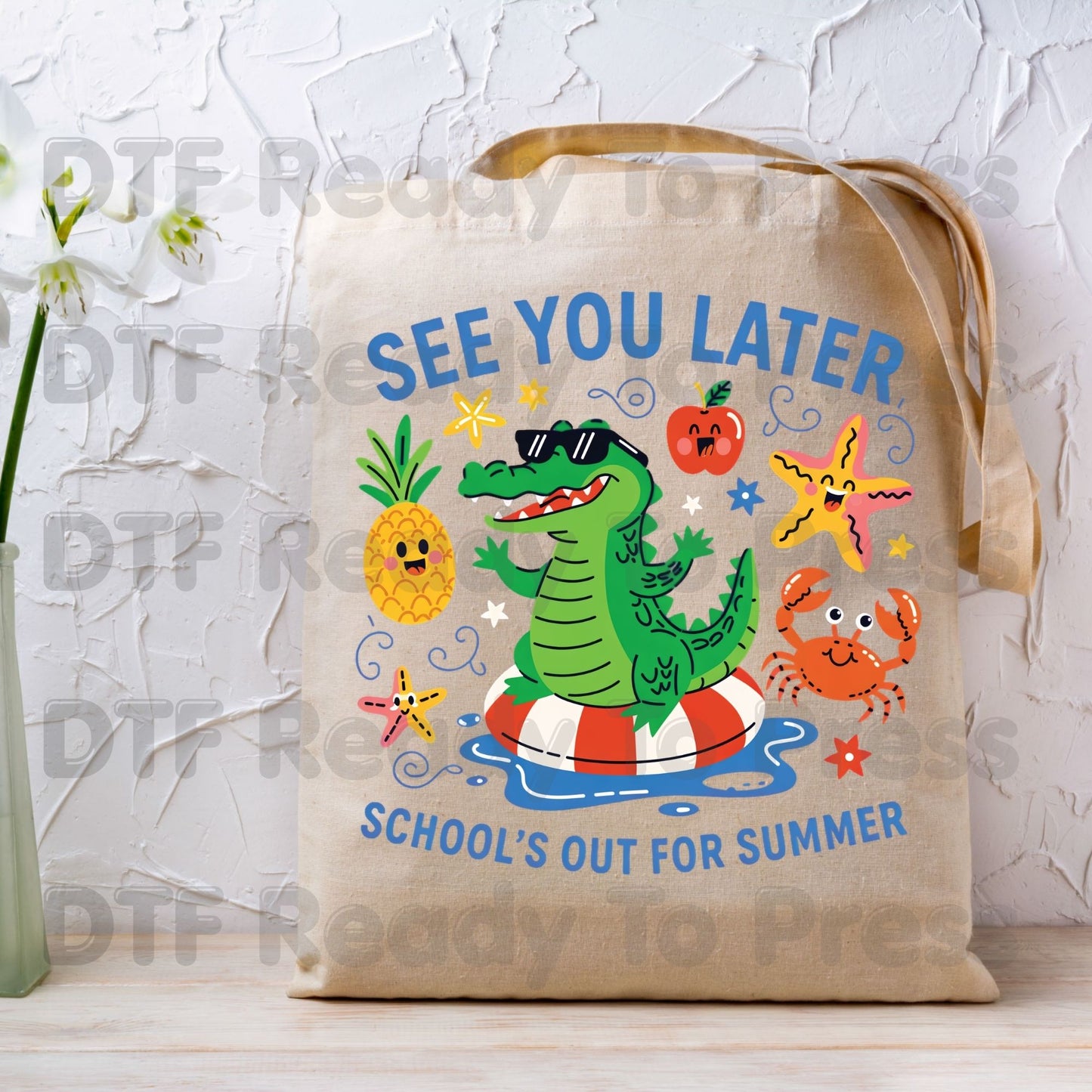 See You Later School’s Out For Summer DTF Transfer Ready to Press Sun Pineapple Crab Heat Transfer for Shirts Last Day School UV Sticker