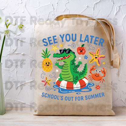 See You Later School’s Out For Summer DTF Transfer Ready to Press Sun Pineapple Crab Heat Transfer for Shirts Last Day School UV Sticker
