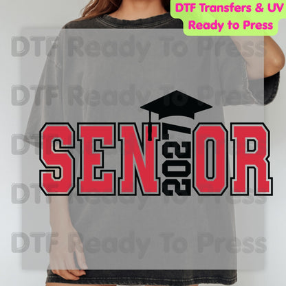 Senior 2027 Graduation DTF Transfer Ready to Press Class of 2027 Graduation Heat Transfer for Shirts High School Senior UV Sticker Prints