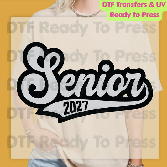 Senior 2027 Varsity Retro DTF Transfer Ready to Press Class of 2027 Graduation Heat Transfer for Shirts High School Senior UV Sticker Prints