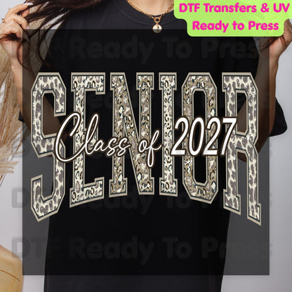 Senior Class of 2027 DTF Transfer Ready to Press Cheetah Print Graduation Heat Transfer for Shirts High School Senior UV Sticker Prints
