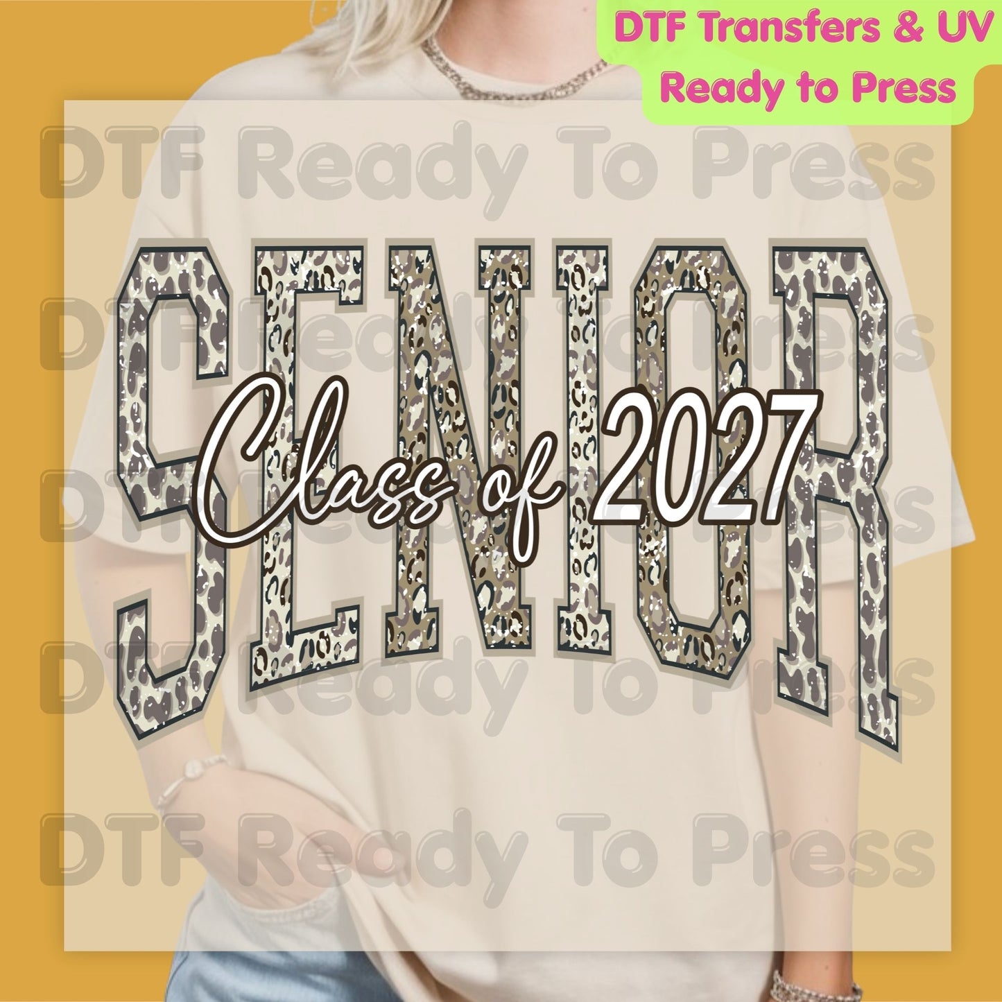 Senior Class of 2027 DTF Transfer Ready to Press Cheetah Print Graduation Heat Transfer for Shirts High School Senior UV Sticker Prints