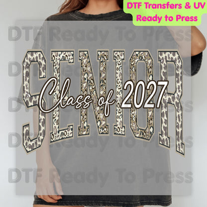 Senior Class of 2027 DTF Transfer Ready to Press Cheetah Print Graduation Heat Transfer for Shirts High School Senior UV Sticker Prints