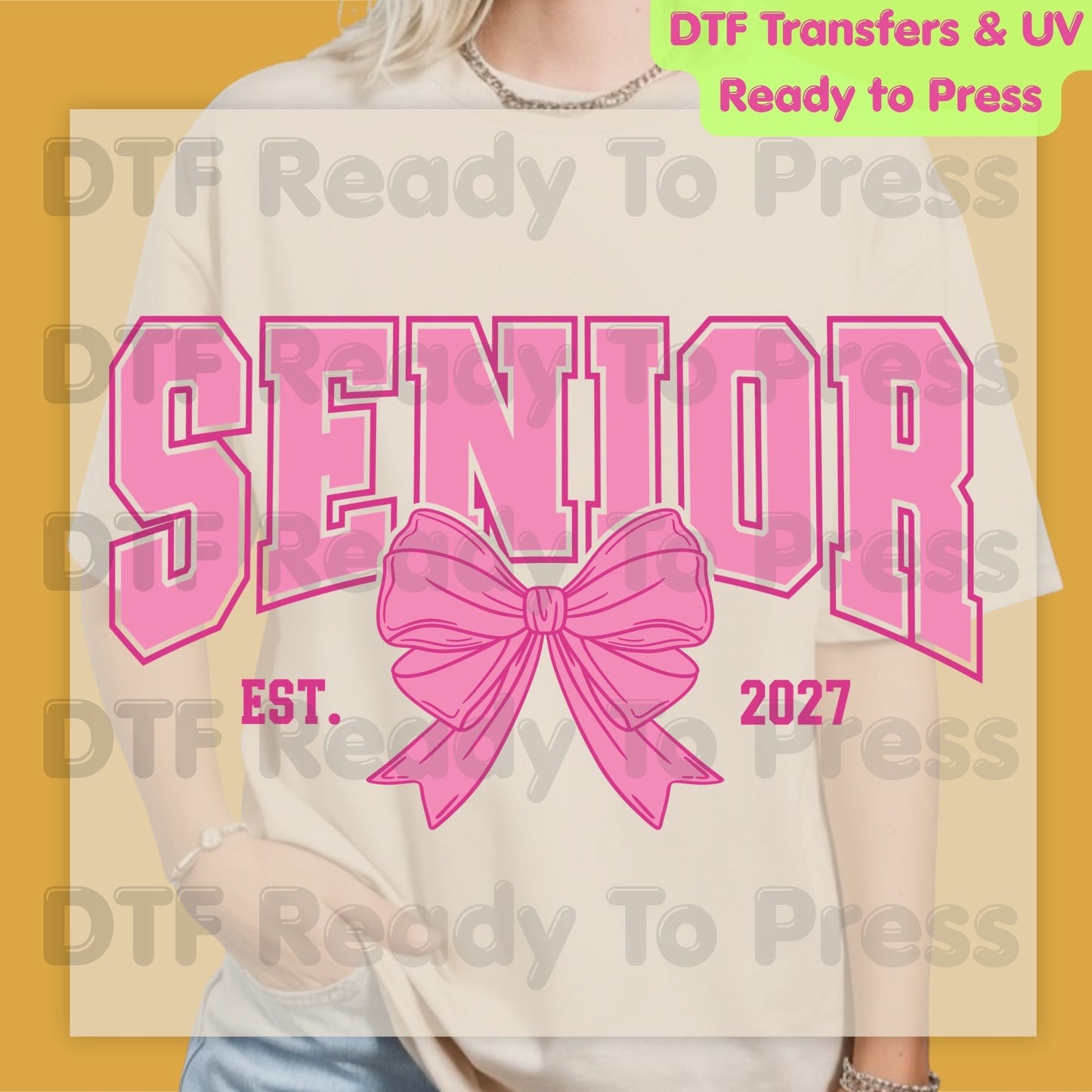 Senior Est 2027 Coquette Bow DTF Transfer Ready to Press Class of 2027 Graduation Heat Transfer for Shirts High School Senior UV Sticker