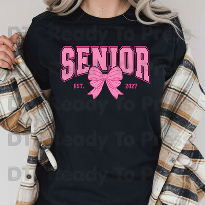 Senior Est 2027 Coquette Bow DTF Transfer Ready to Press Class of 2027 Graduation Heat Transfer for Shirts High School Senior UV Sticker