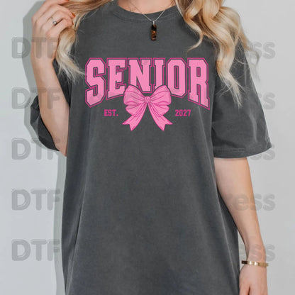 Senior Est 2027 Coquette Bow DTF Transfer Ready to Press Class of 2027 Graduation Heat Transfer for Shirts High School Senior UV Sticker