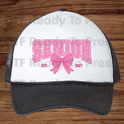 Senior Est 2027 Coquette Bow DTF Transfer Ready to Press Class of 2027 Graduation Heat Transfer for Shirts High School Senior UV Sticker