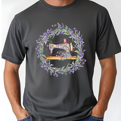 Sewing Comfort Colors T Shirt Lavender Wreath Floral Machine Youth Tee Watercolor Hobby Seamstress Children Sweatshirt Kids Apparel Quilter Gift