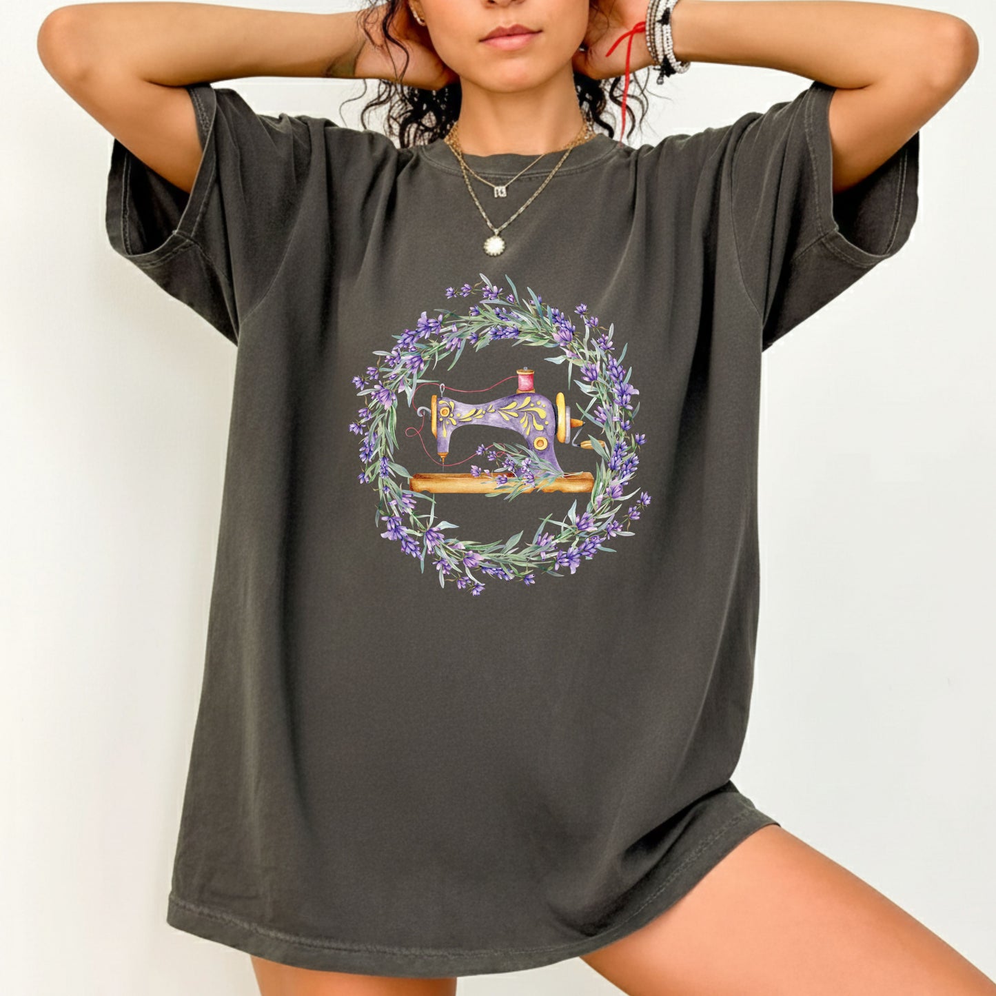 Sewing Comfort Colors T Shirt Lavender Wreath Floral Machine Youth Tee Watercolor Hobby Seamstress Children Sweatshirt Kids Apparel Quilter Gift