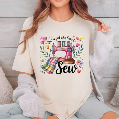 Sewing DTF Transfer Ready to Press Just a Girl Who Loves to Sew Pink Sewing Machine Quilting Seamstress Hobby Crafts DIY UV Sticker Prints