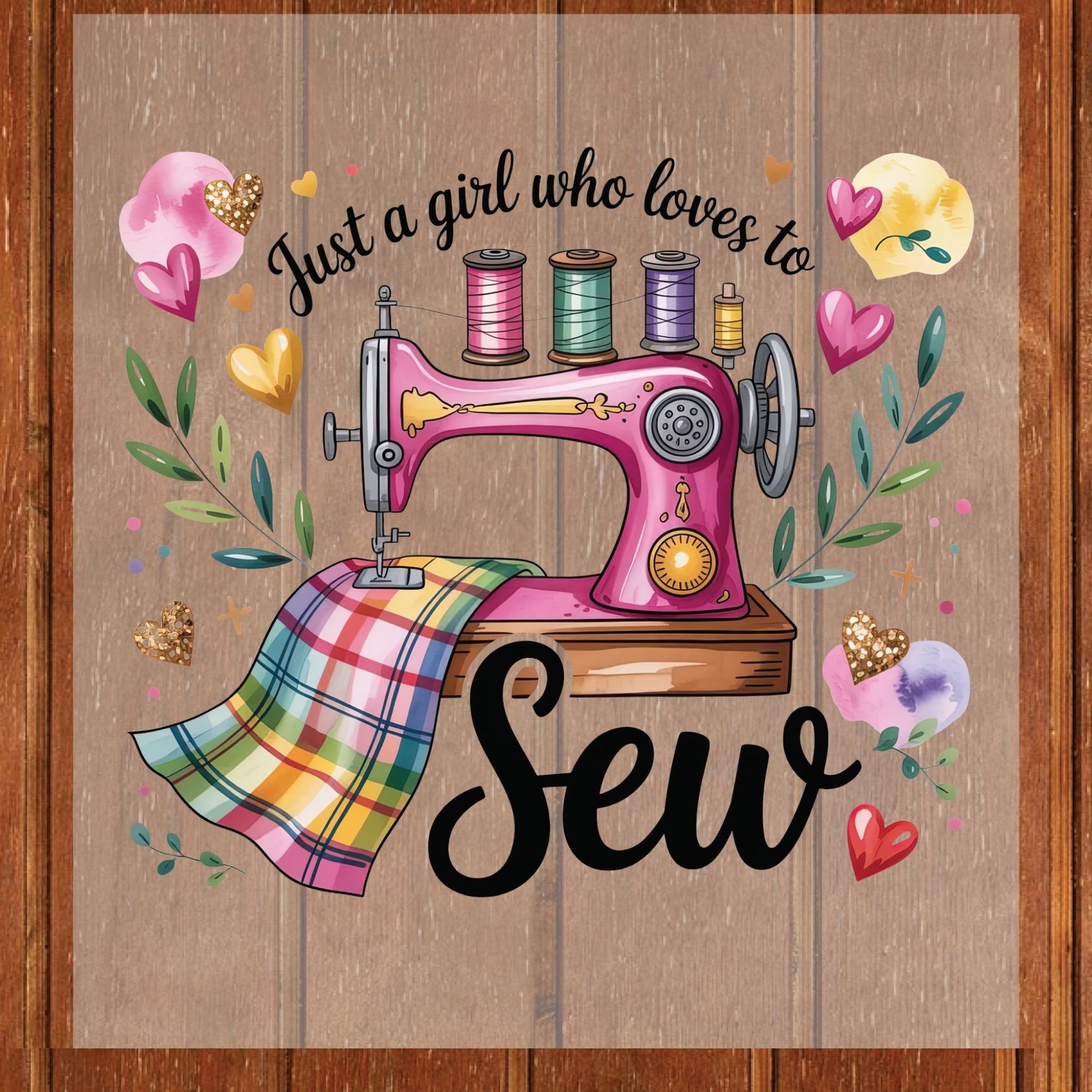 Sewing DTF Transfer Ready to Press Just a Girl Who Loves to Sew Pink Sewing Machine Quilting Seamstress Hobby Crafts DIY UV Sticker Prints