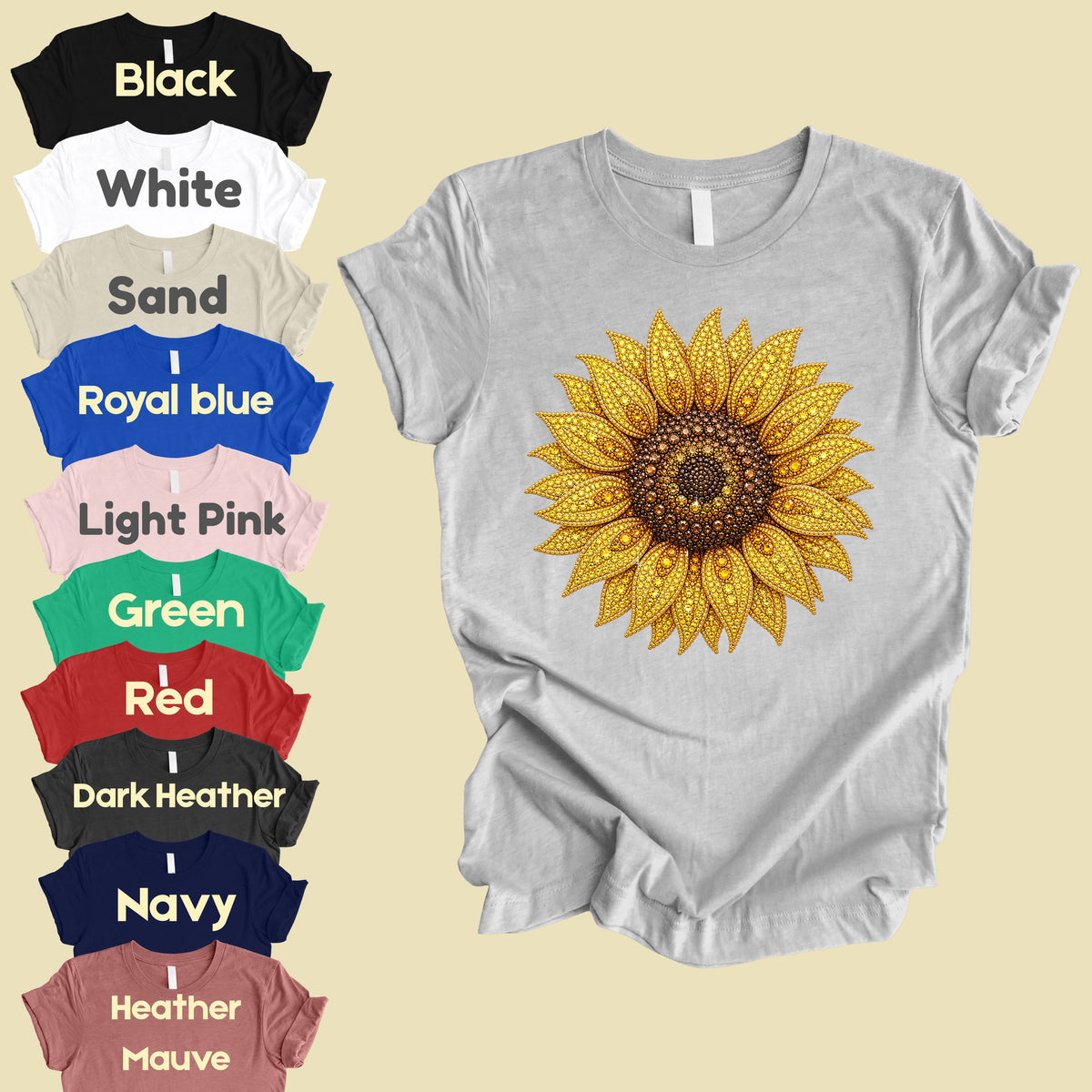 Sunflower Yellow Beaded Floral T-Shirt, Summer Fall Flower Tee