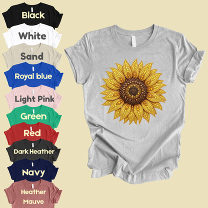Sunflower Yellow Beaded Floral T-Shirt, Summer Fall Flower Tee