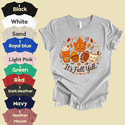 It's Fall Y'all Autumn T-Shirt, Coffee Acorn Football Cute Fall Season Tee