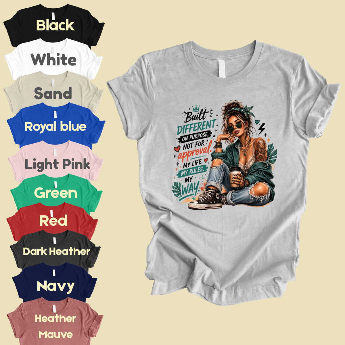 Built Different On Purpose Tattooed Girl T-Shirt, Coffee My Life My Rules Tee