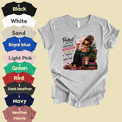 Inspirational Self Care Girl Protect Your Peace T-Shirt, Love Yourself Wine Woman Quote Tee