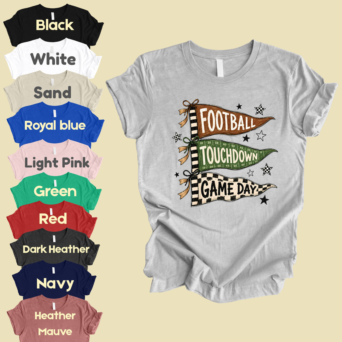 Football Game Day Pennants T-Shirt, Touchdown Flags Stars Sports Comfort Color Tee