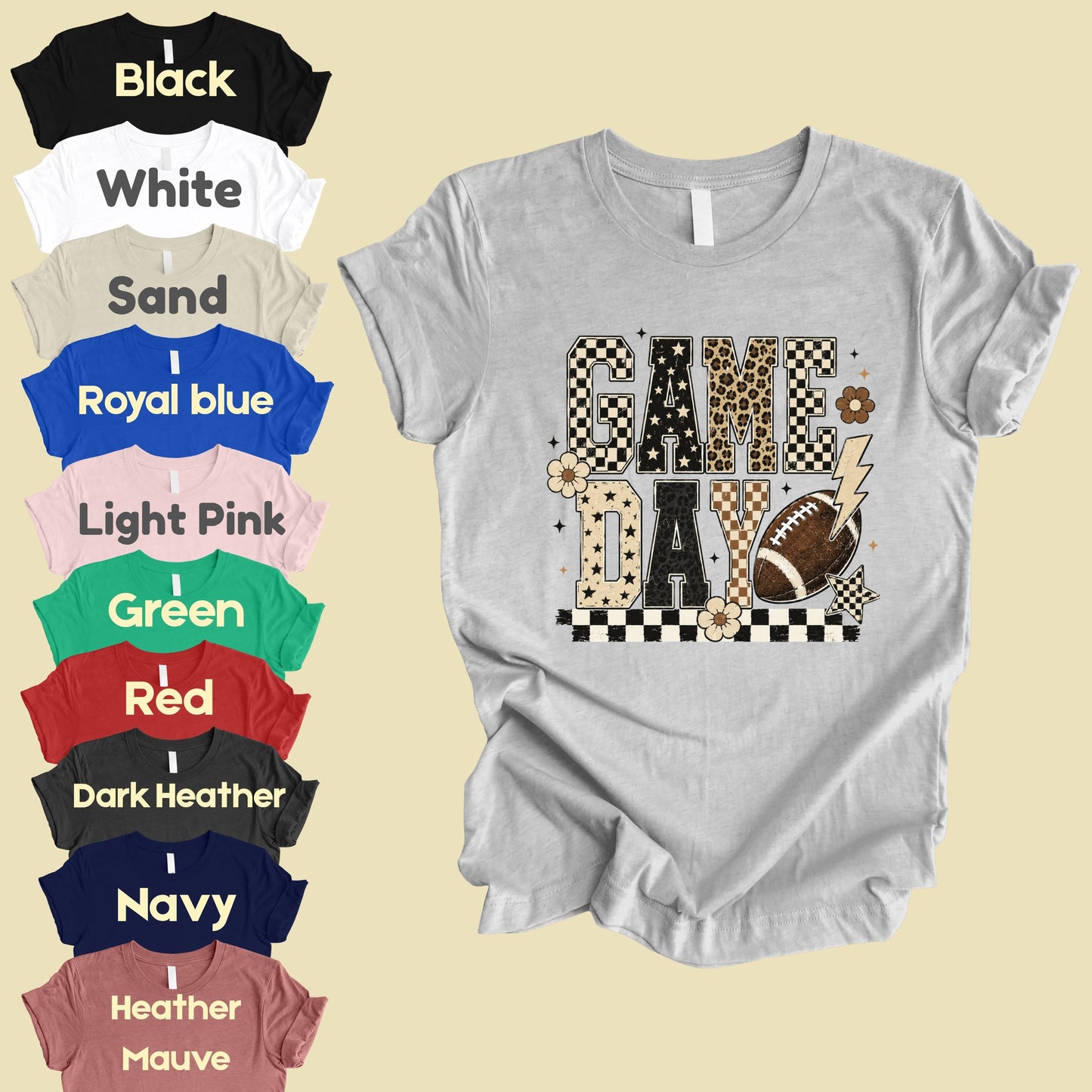 Game Day Leopard Football T-Shirt, Checkered Lightning Bolt Retro Western Tee Sweatshirt