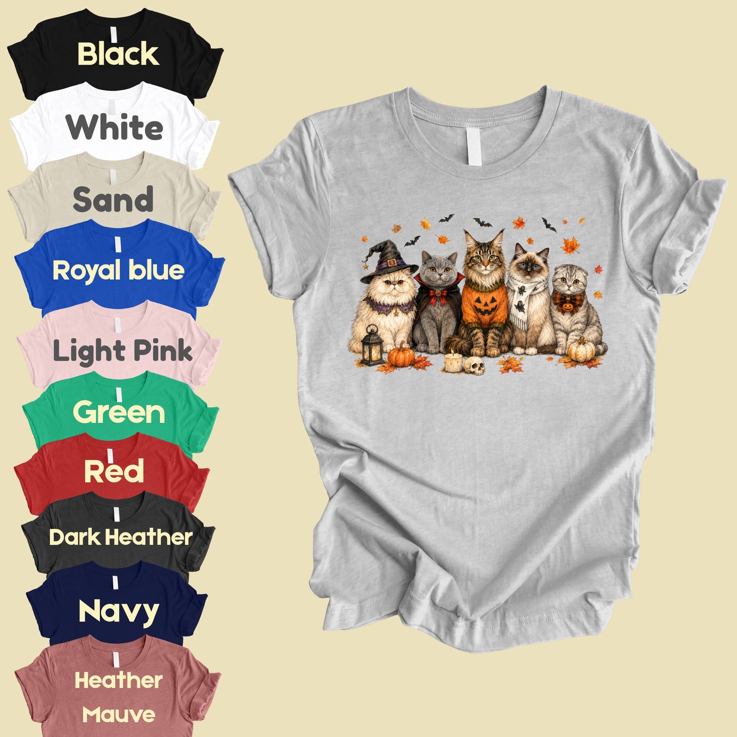 Halloween Cats Comfort Colors T Shirts Cute Witchy Kitty Sweater Tee Spooky Pumpkin Vampire Cat Shirt Autumn Fall Leaves Graphic Gifts