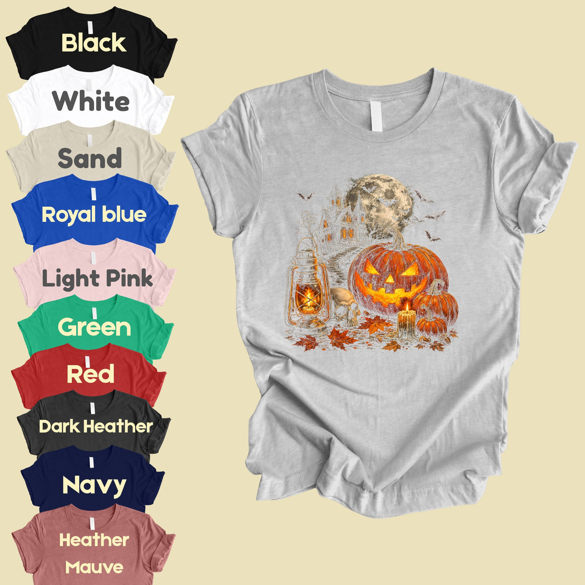 Vintage Haunted House Halloween T-Shirt, Pumpkin Lantern Jack O Lantern Spooky Autumn Tee