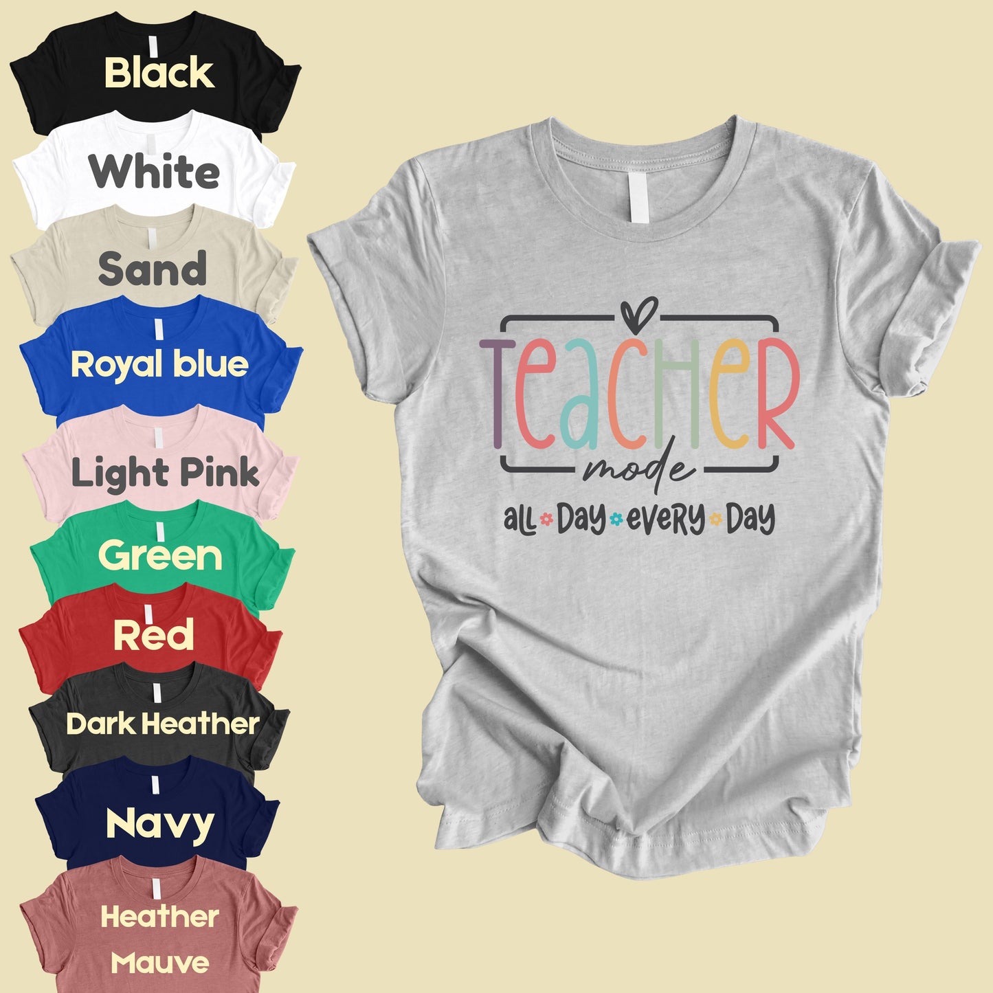 Teacher Mode All Day T-Shirt, Pastel Rainbow School Education Teacher Tee Sweatshirt