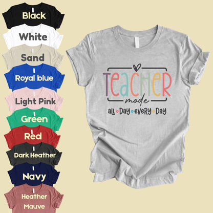 Teacher Mode All Day T-Shirt, Pastel Rainbow School Education Teacher Tee Sweatshirt