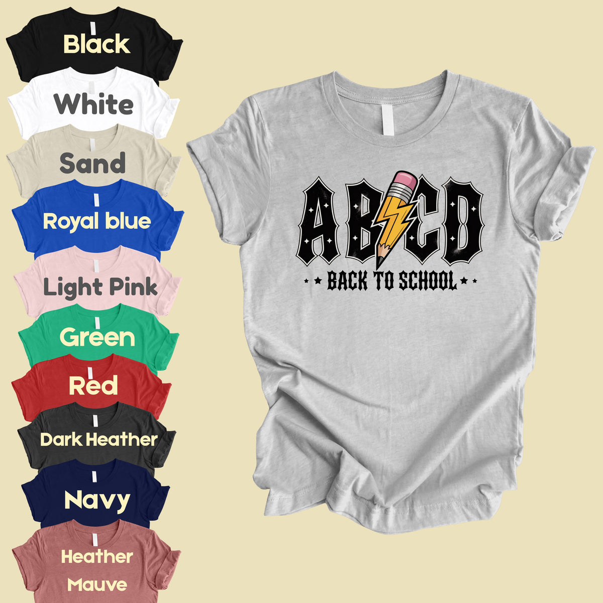 Rock Back to School ABCD Lightning Pencil T-Shirt, Teacher Student Music Tee