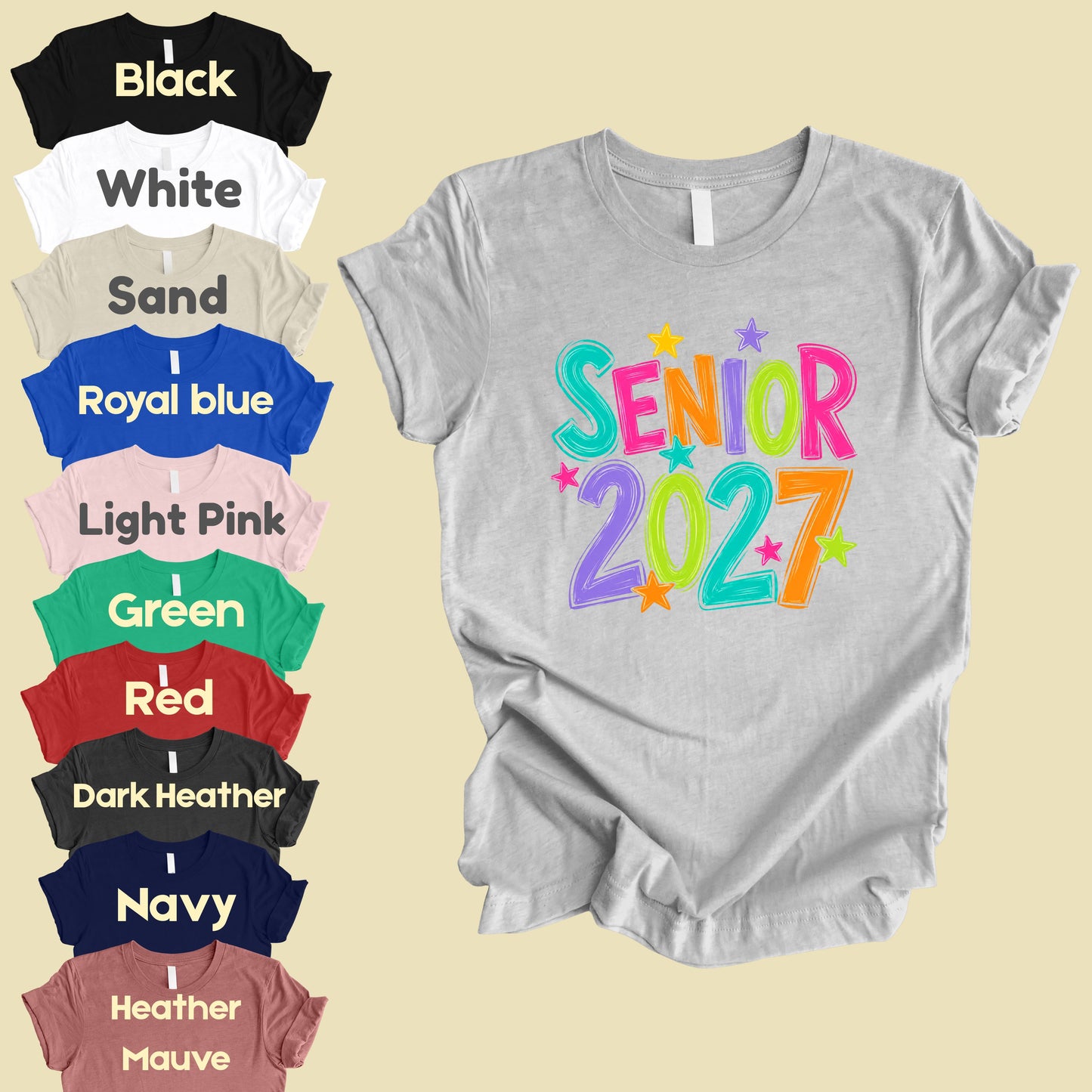 Senior 2027 Colorful Stars T-Shirt, High School Class of 2027 Graduation Tee