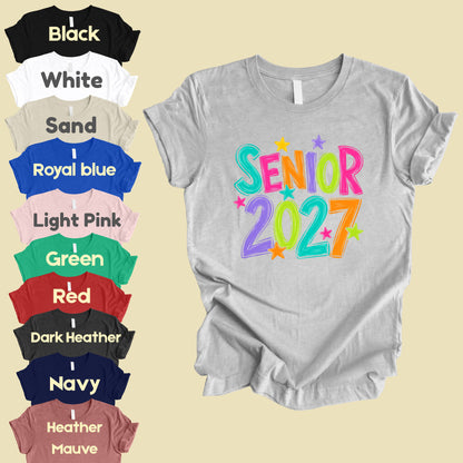 Senior 2027 Colorful Stars T-Shirt, High School Class of 2027 Graduation Tee
