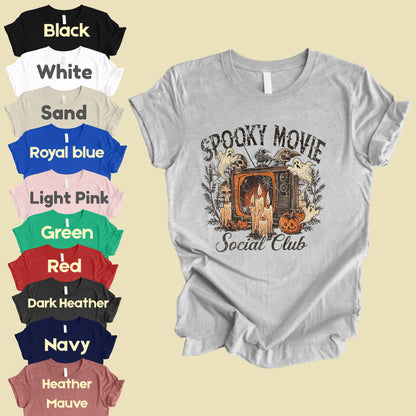 Spooky Movie Social Club Vintage Horror T-Shirt, Ghosts Pumpkin Candles Halloween Tee