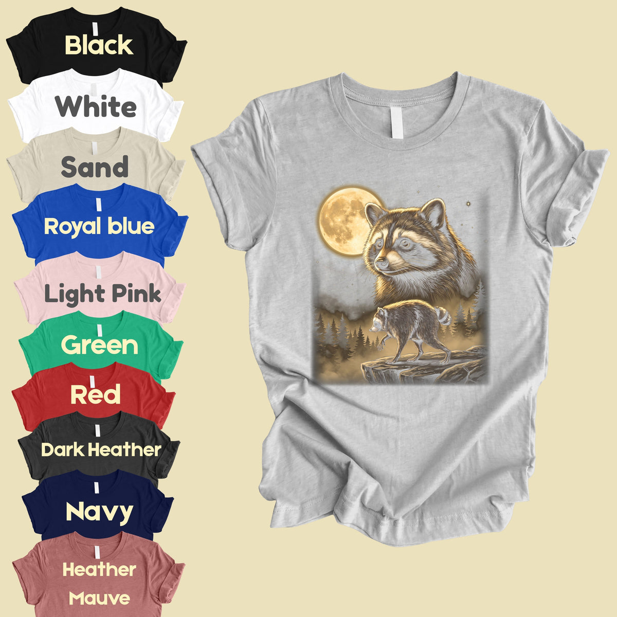 Vintage Raccoon Full Moon T-Shirt, Forest Wildlife Trash Panda Outdoor Comfort Color Tee