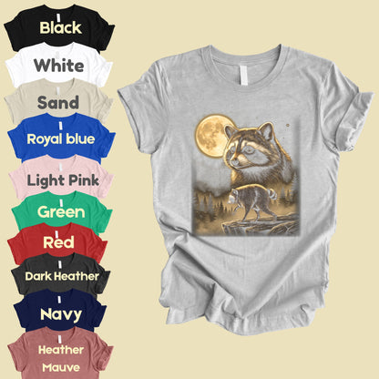 Vintage Raccoon Full Moon T-Shirt, Forest Wildlife Trash Panda Outdoor Comfort Color Tee