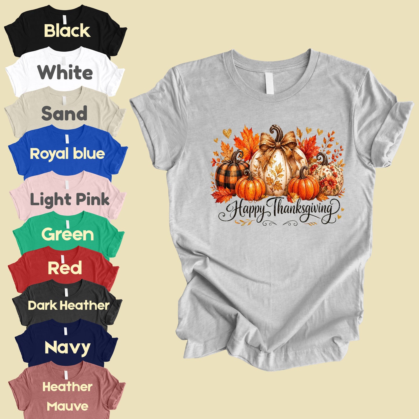 Happy Thanksgiving Fall Leaves Pumpkins Retro Autumn T-Shirt, Thanksgiving Tee