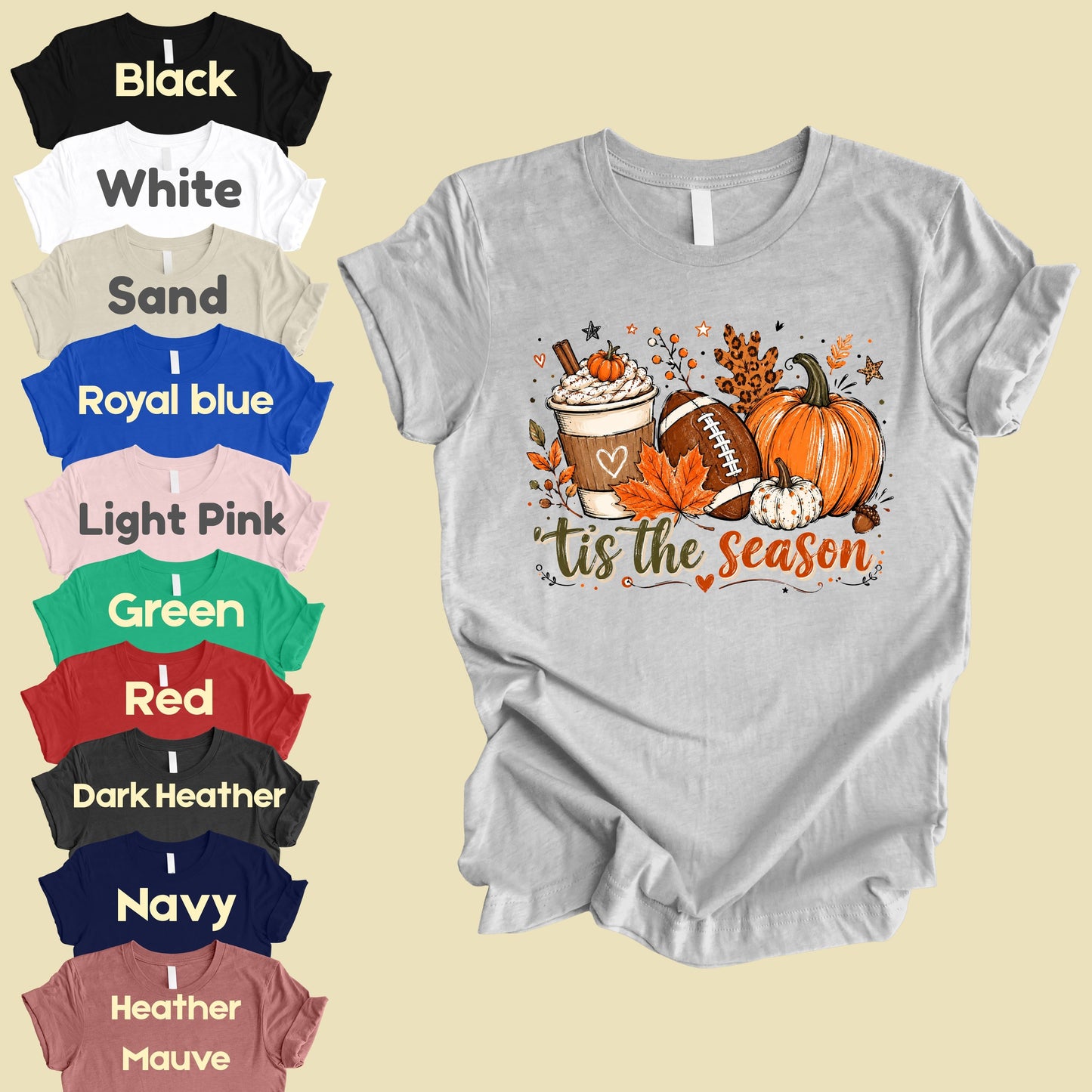 Tis the Season Football Fall T-Shirt, Pumpkin Spice Coffee Thanksgiving Tee
