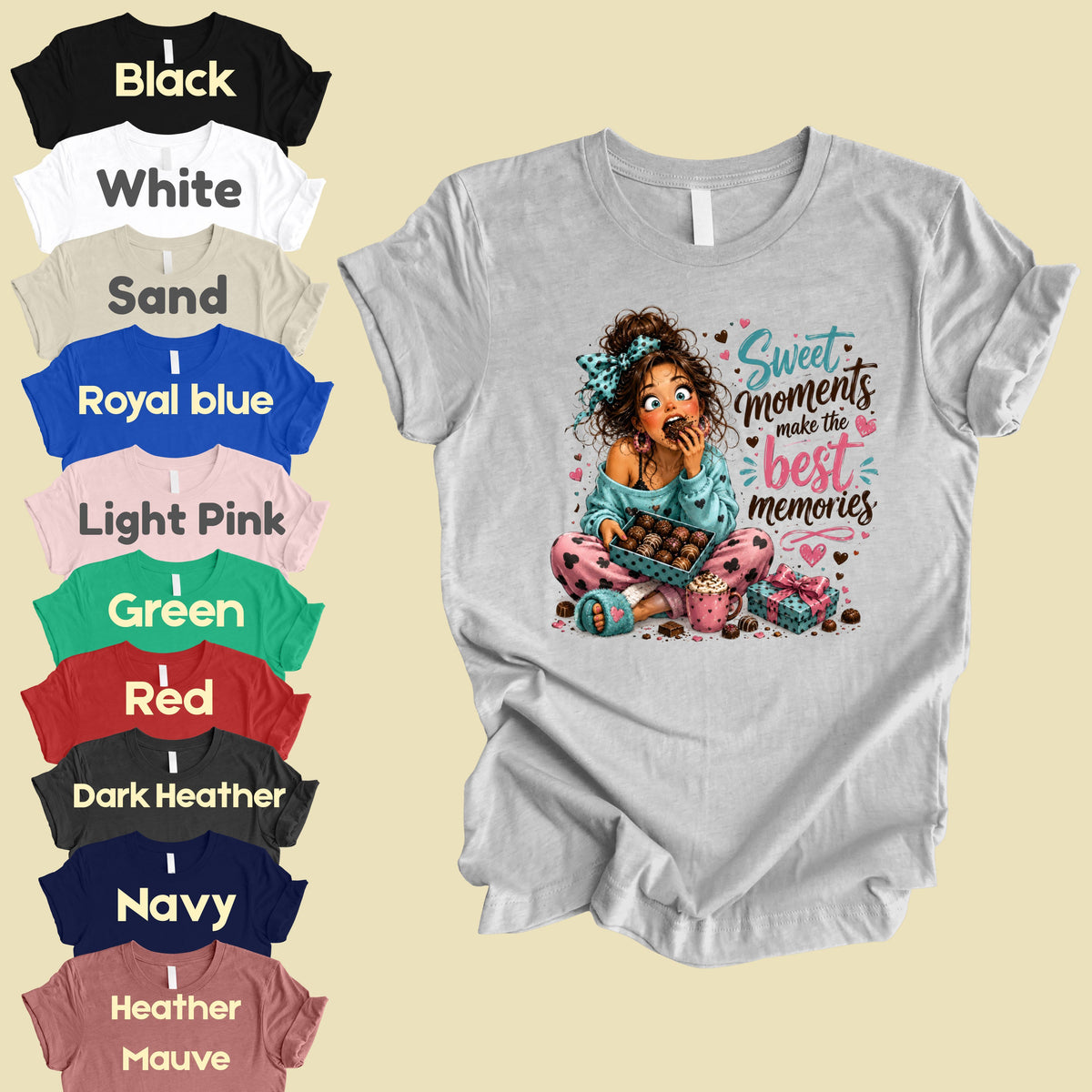 Cute Chocolate Lover Girl T-Shirt, Sweet Moments Best Memories Chocolate Box Women Tee