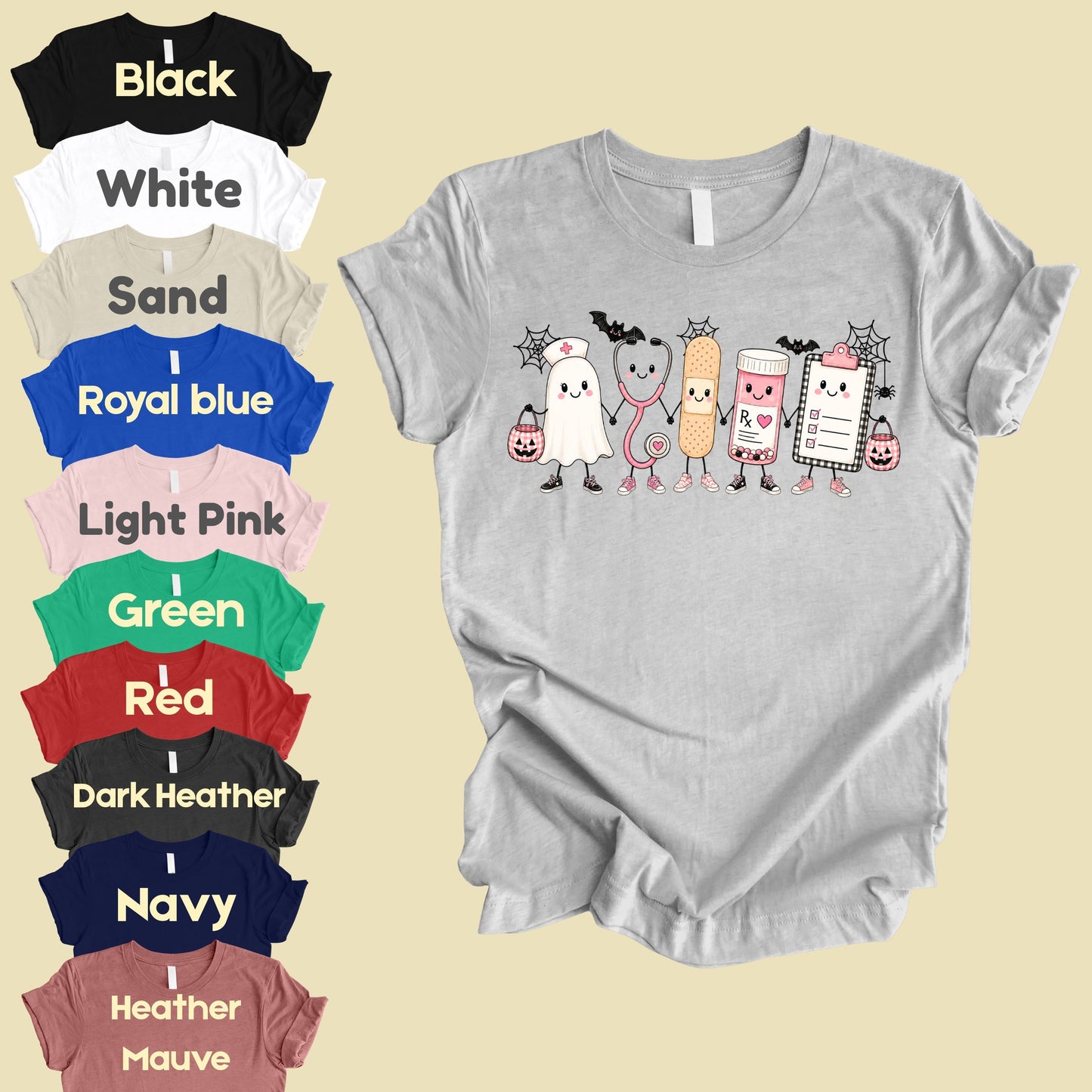 Pink Spooky Nurse Squad Halloween T-Shirt, Ghost Stethoscope Medical Bandage Tee