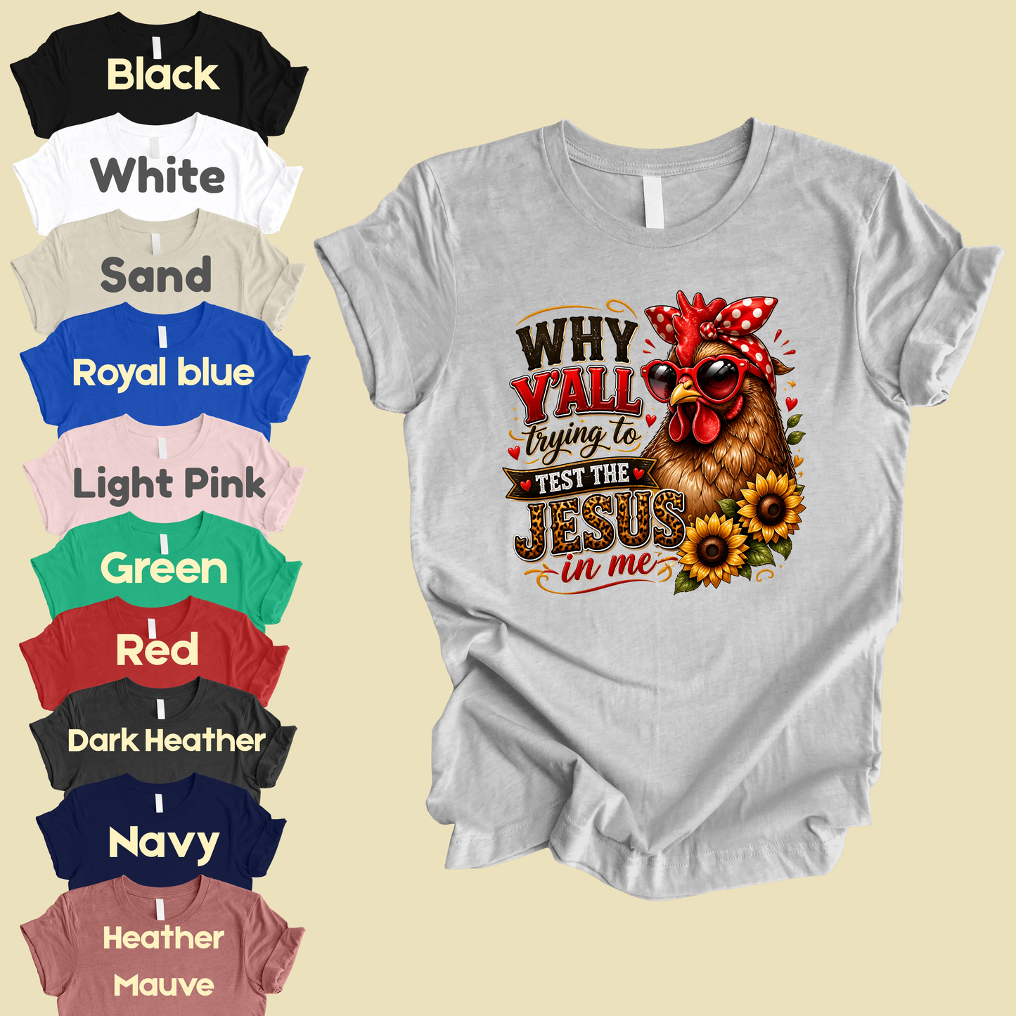 Test the Jesus in Me Funny Chicken T-Shirt, Bandana Country Christian Quote Tee