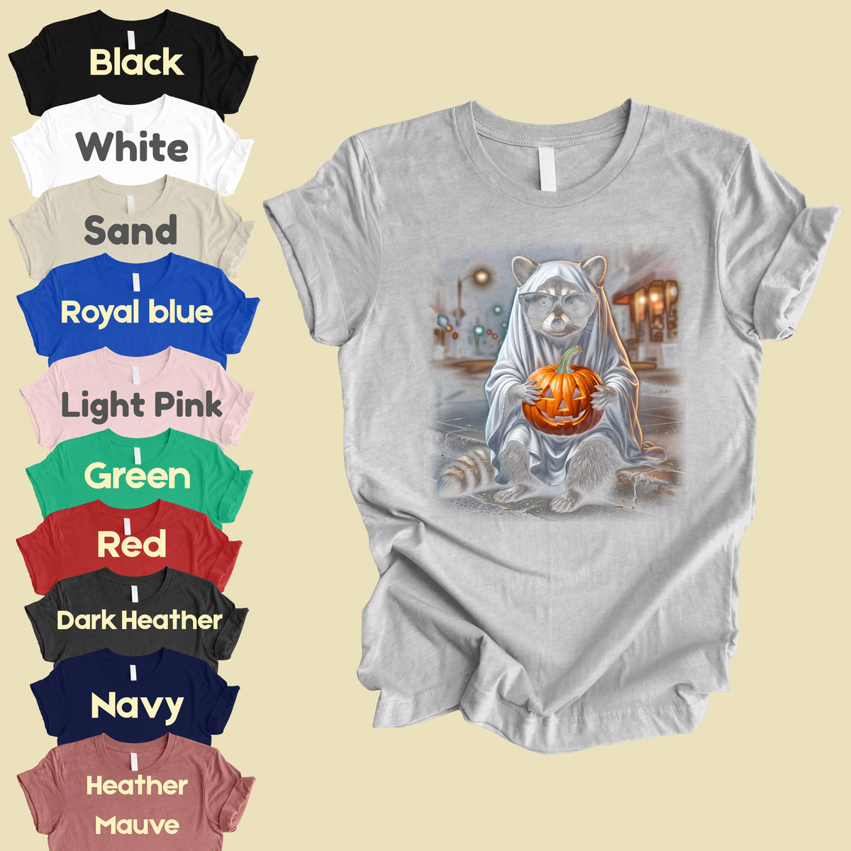 Halloween Ghost Raccoon T-Shirt, Pumpkin Trash Panda Spooky Vintage Tee