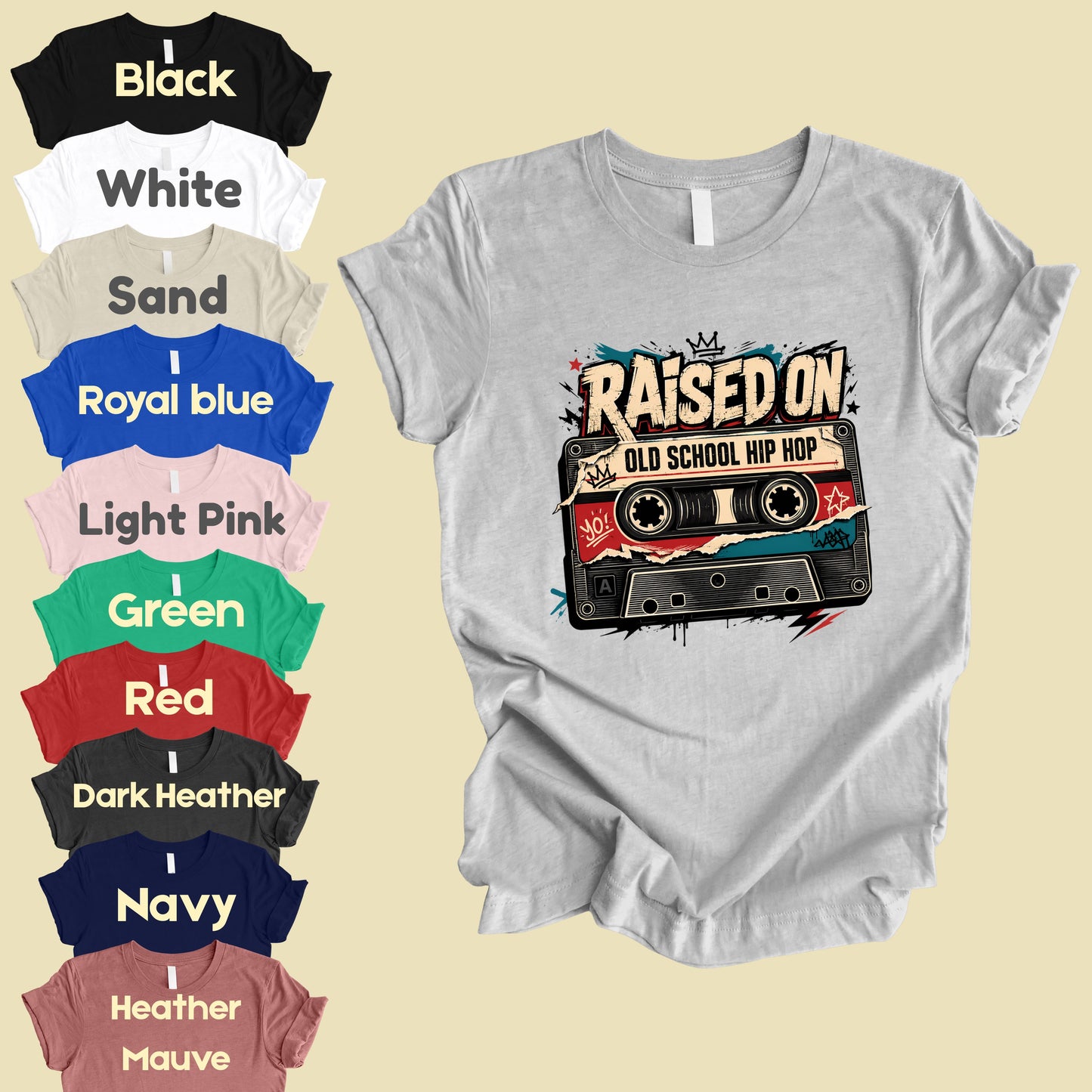 Vintage Cassette Tape Raised on Old School T-Shirt, Hip Hop Retro Music Graffiti Crown Tee