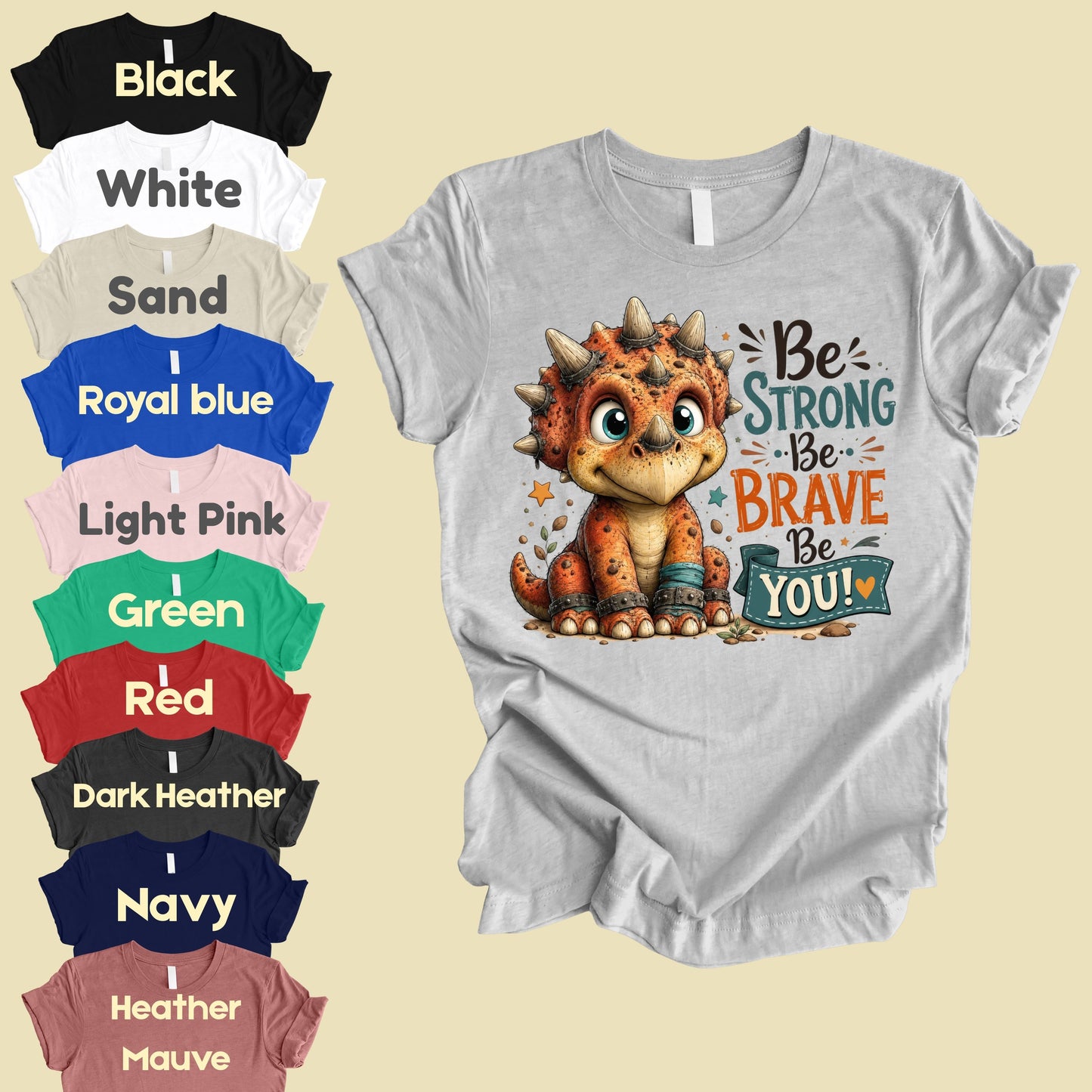Be Strong Be Brave Be You Dinosaur T-Shirt, Cute Triceratops Kids Tee Stars Sweatshirt