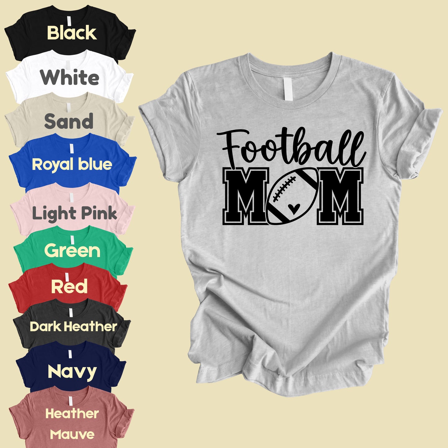 Football Mom Game Day Heart T-Shirt, Sports Season Varsity Letters Comfort Color Tee