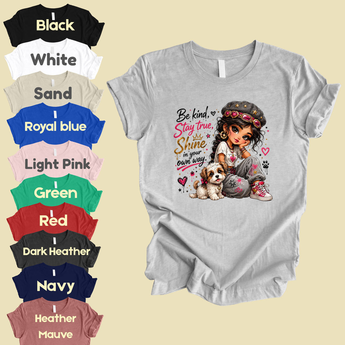 Inspirational Be Kind Stay True Puppy T-Shirt, Cute Crown Heart Girl Women Kids Tee