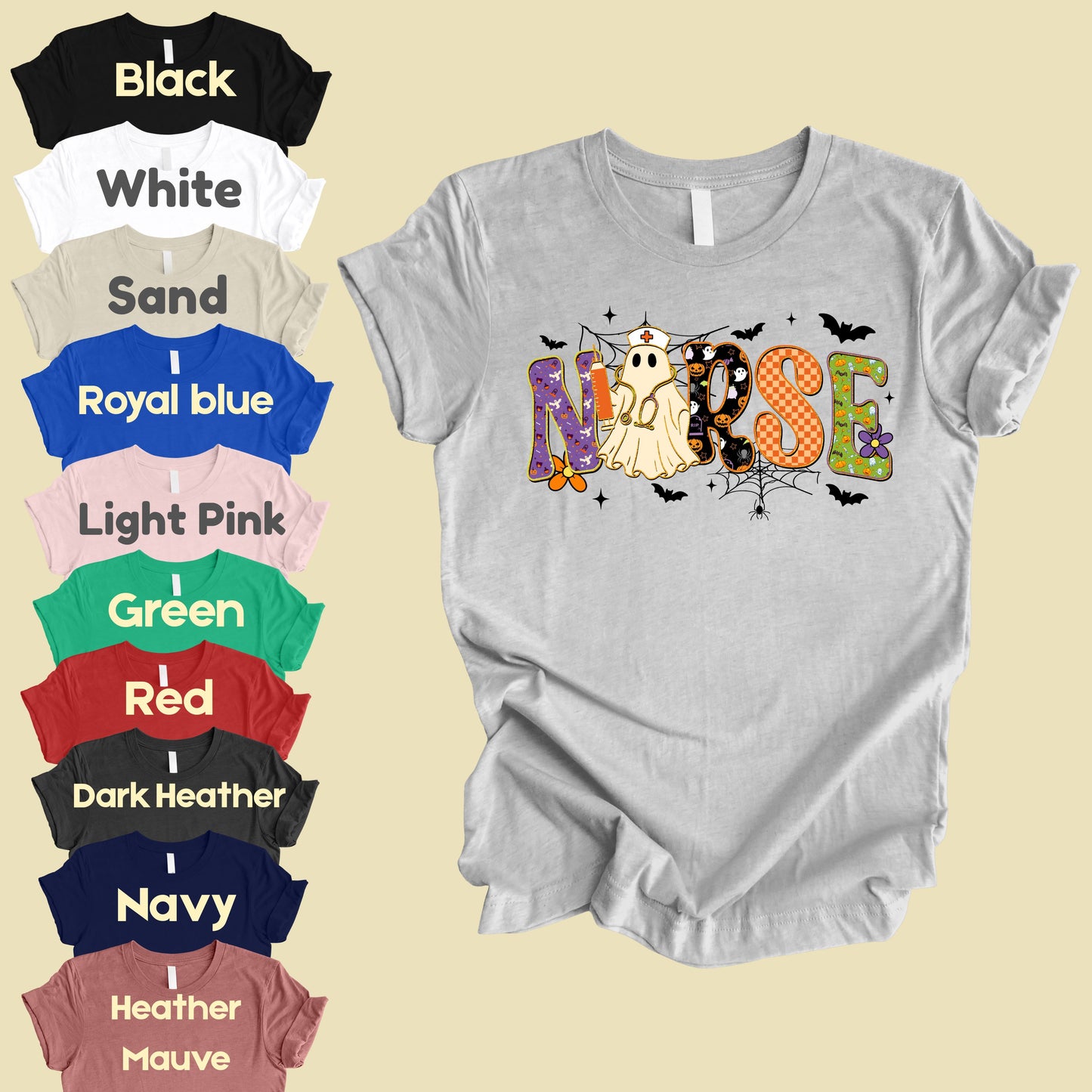 Halloween Nurse Ghost T-Shirt, Spooky Nurse Life Hat Syringe Bats Tee