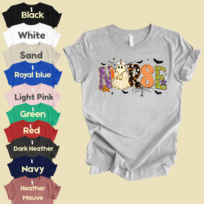 Halloween Nurse Ghost T-Shirt, Spooky Nurse Life Hat Syringe Bats Tee