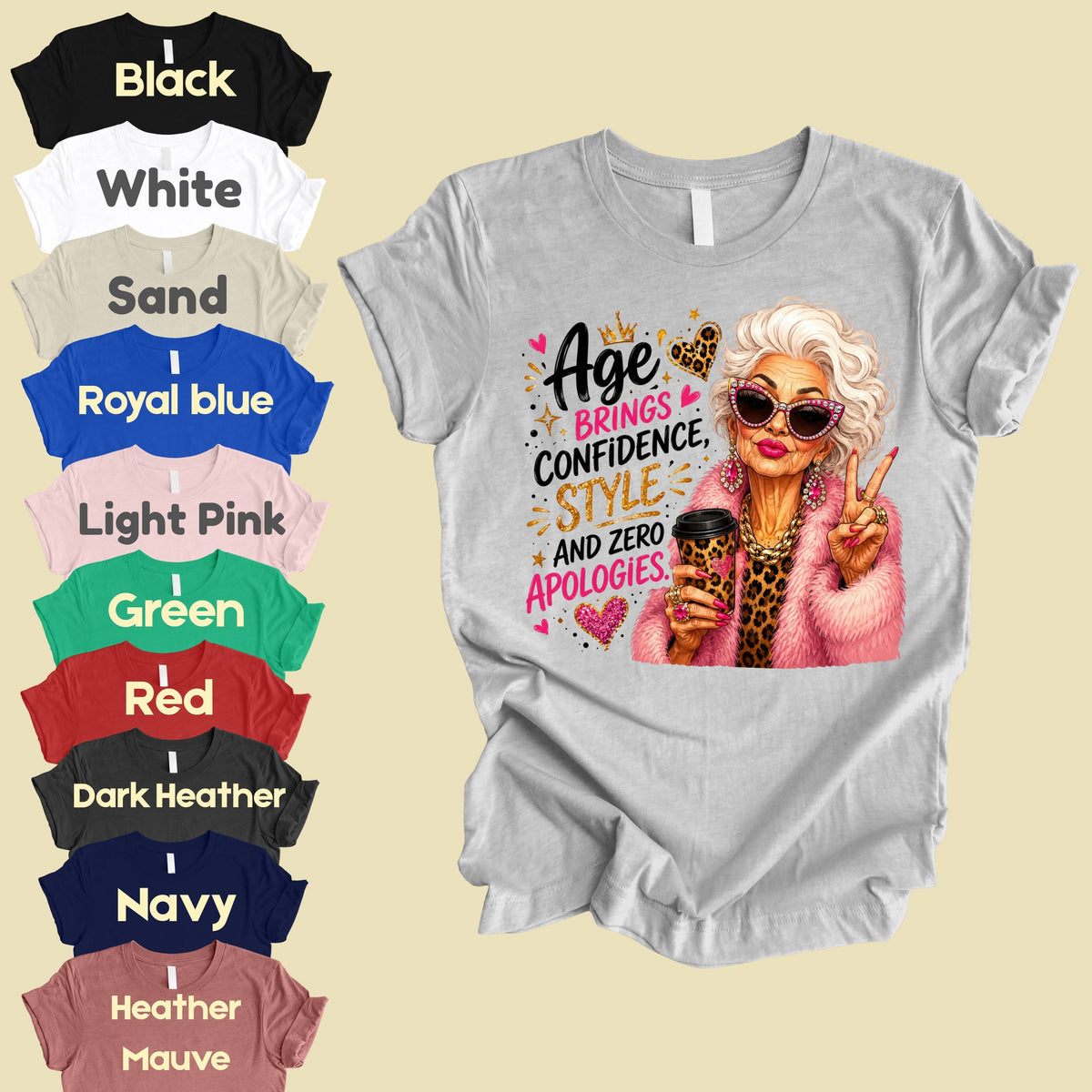 Age Brings Confidence Senior Woman T-Shirt, Fabulous Glam Leopard Coffee Comfort Color Tee