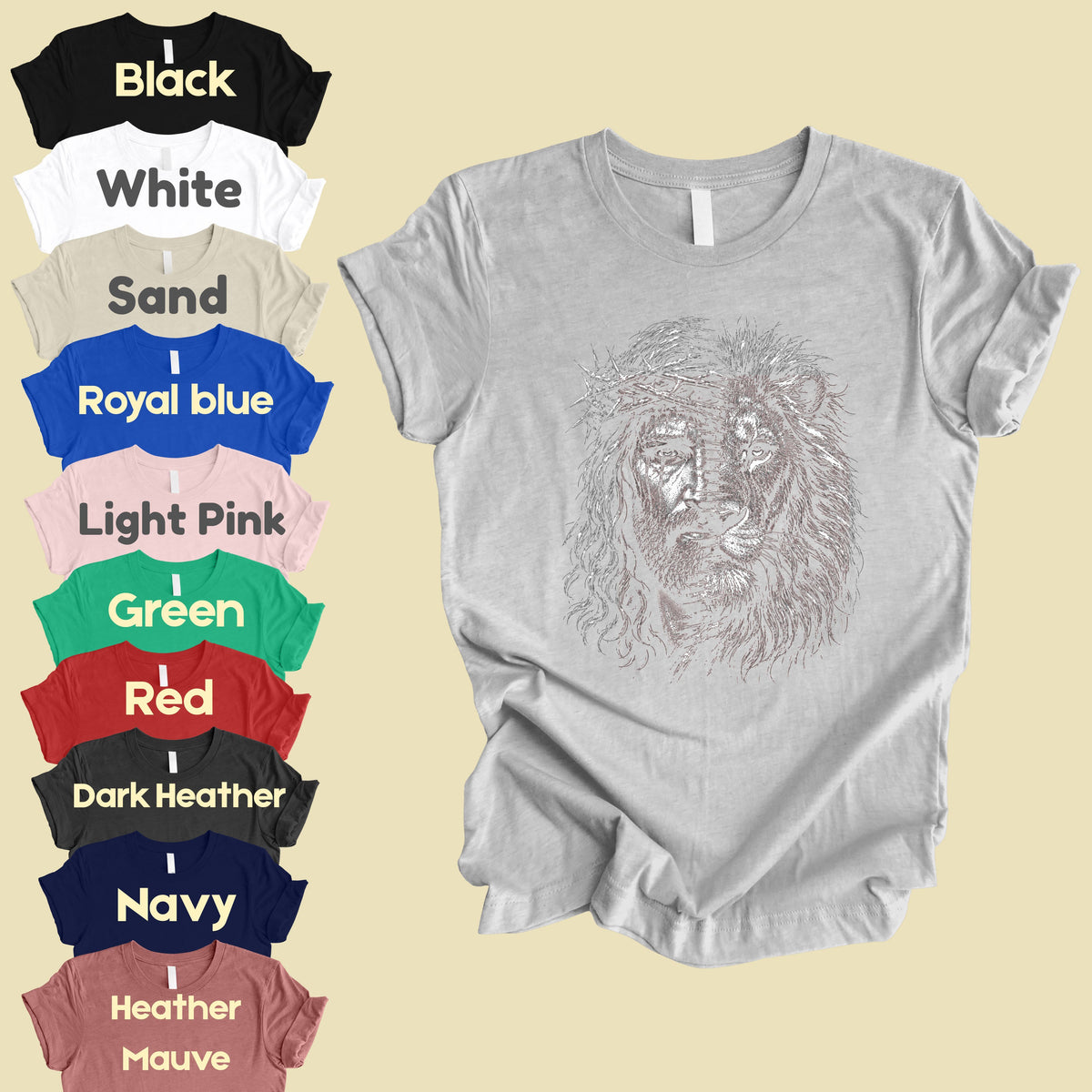 Lion and Jesus Christian Faith T-Shirt, Lion of Judah Crown of Thorns Sketch Tee